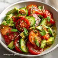 Fresh & Easy Basil Avocado Tomato Cucumber Salad with Lemon Dressing