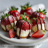 Cheesecake Stuffed Strawberry Easy Valentines Day Dessert Idea with Chocolate Drizzle - Velvety Filling