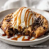 Salted Caramel Skillet Cookie: Fudgy Dessert for 8 Servings