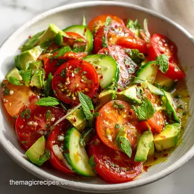 Fresh & Easy Basil Avocado Tomato Cucumber Salad with Lemon Dressing