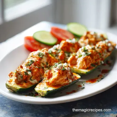 Buffalo Chicken Zucchini Boats for 4 Servings Recipe Card