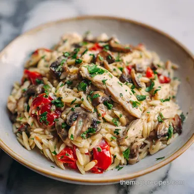 Chicken Mushroom Orzo with Parmesan in 30 Minutes Recipe Card