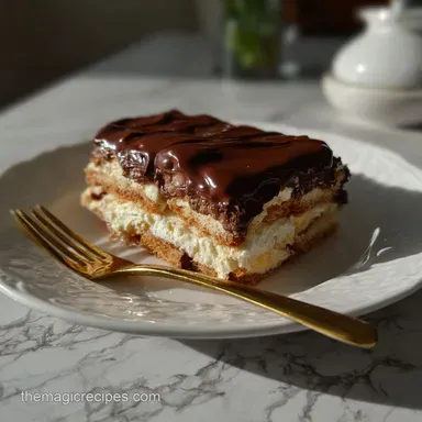 Chocolate Eclair Cake: Velvety Custard & Fudge Glaze Recipe Card