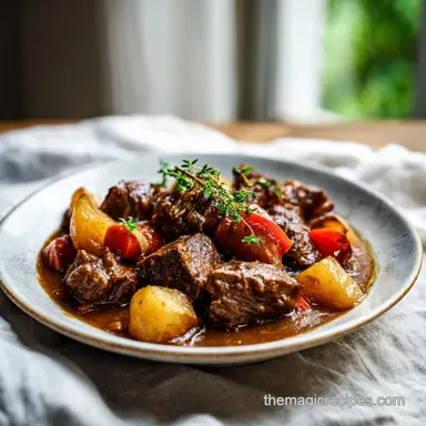 Dutch Oven Beef Stew: Tender Beef in Rich Wine Gravy (3 Hours) Recipe Card