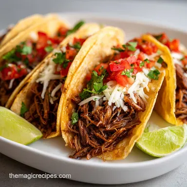 Crockpot Shredded Beef Tacos Recipe: 8h 20m Recipe Card