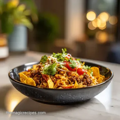 Taco Rice Bowl with Doritos for 4 Servings Recipe Card