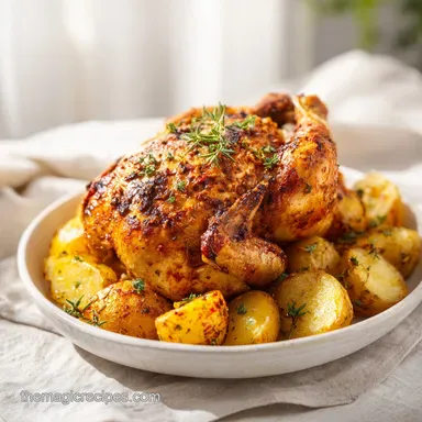 Dutch Oven Chicken with Crispy Skin and Roasted Potatoes