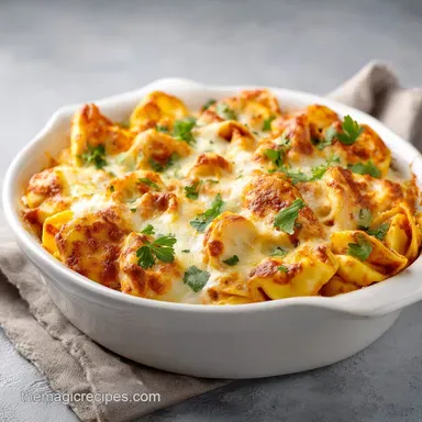 Easy Cheesy Baked Tortellini Casserole with Meat Sauce in 35 Minutes Recipe Card