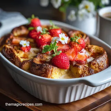French Toast Bake Overnight Prep and Crispy Baked Recipe Card