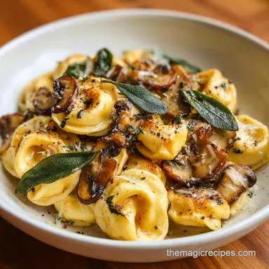 Cheese Tortellini with Garlic Butter Mushrooms in 30 Min Recipe Card