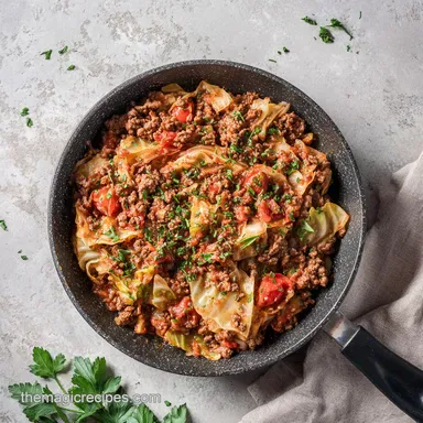 Easy Keto Ground Beef Cabbage Roll in 30 Minutes Recipe Card