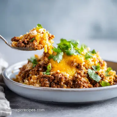 Keto Cheesy Ground Beef and Cauliflower in 25 Minutes Recipe Card