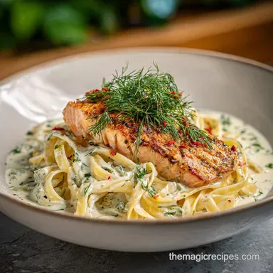 Lemon Dill Salmon Pasta Recipe for 4 Servings Recipe Card