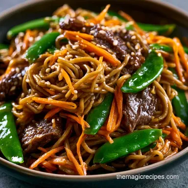 Mongolian Ground Beef Noodles: Crispy Recipe Card