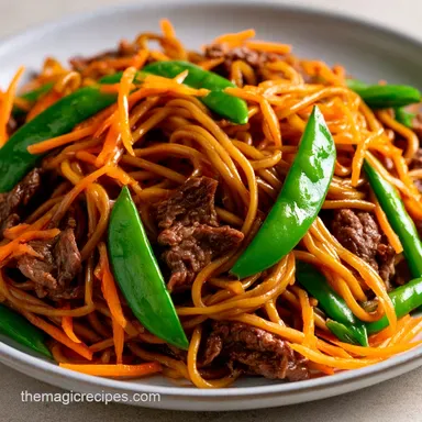 Mongolian Ground Beef Noodles: Crispy