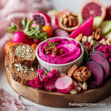 Pretty Pink Charcuterie Board for Galentines Party with Beet Hummus