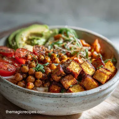 Recetas Veganas with Crispy Tofu & Tahini Dressing Recipe Card