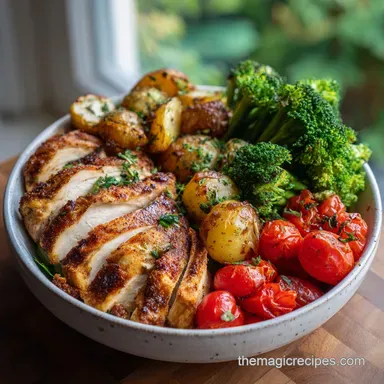 Quick Meal Prep Bowl Recipe with Roasted Chicken for 4 Servings Recipe Card