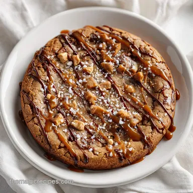 Salted Caramel Skillet Cookie: Fudgy Dessert for 8 Servings Recipe Card