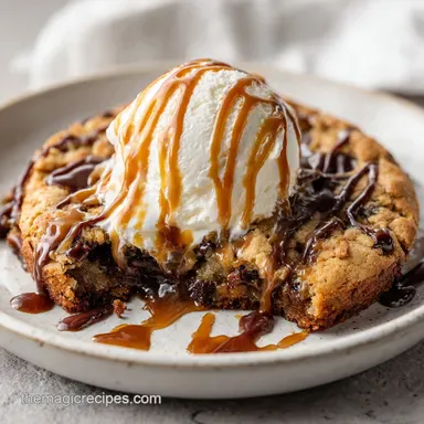Salted Caramel Skillet Cookie: Fudgy Dessert for 8 Servings