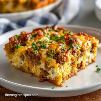 Sausage Egg Casserole for 10 Servings Recipe Card