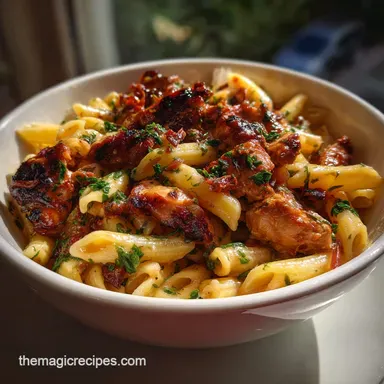 BBQ Chicken Pasta Smoky Creamy Comfort: 45 Min Velvety Dinner Recipe Card