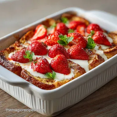 BAKED STRAWBERRIES AND CREAM FRENCH TOAST: Creamy & Dreamy Brunch Bake Recipe Card