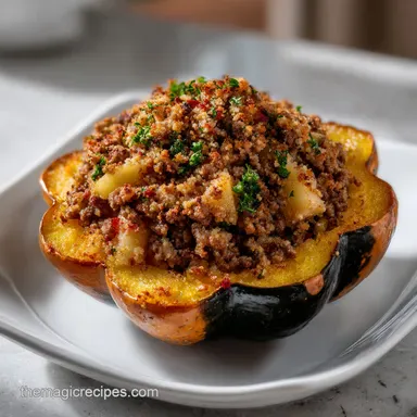 Stuffed Acorn Squash: Savory Beef, Pear Parmesan