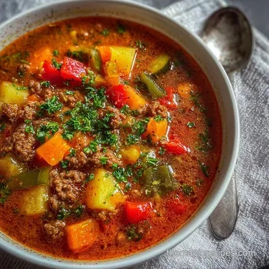 Stuffed Pepper Soup Recipe with Ground Beef Recipe Card