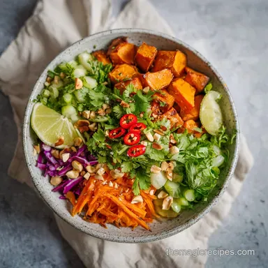Sweet Potato Buddha Bowl with Peanut Sauce | 30 Mins Recipe Card