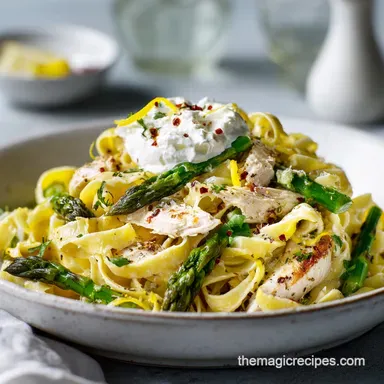 Spring Meals: Lemon-Kissed Chicken Asparagus Tagliatelle Recipe Card