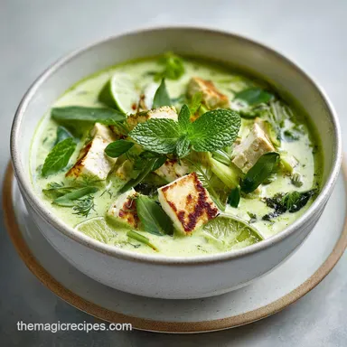 15 Minute Vegan Thai Green Curry Soup with Tofu Recipe Card