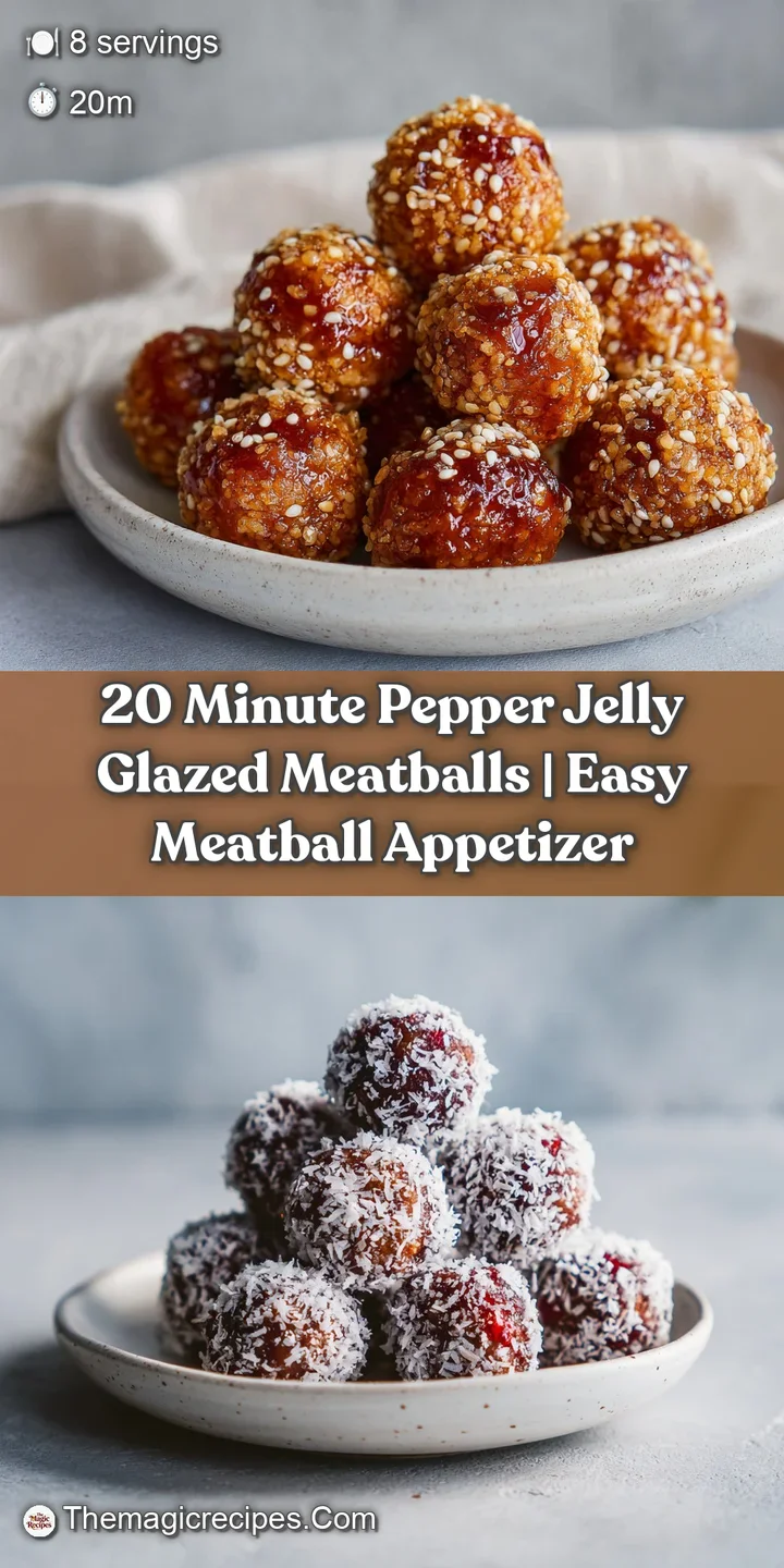 Close-up of plump, glazed meatballs, showcasing their rich, dark red sheen and tender texture under soft light.