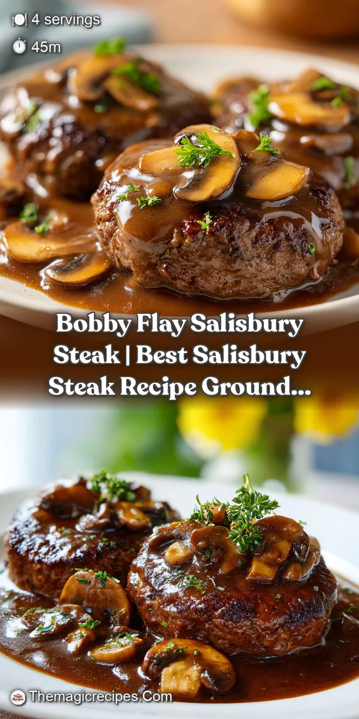 Extreme close-up of succulent browned beef topped with a shimmering brown gravy and tender, saut&eacute;ed mushrooms.