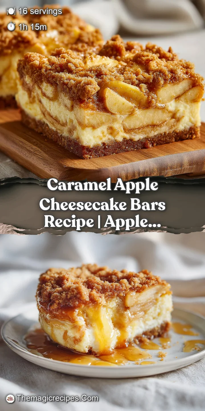 Creamy cheesecake filling swirled with gooey caramel and tender apple pieces, sitting atop a crisp graham cracker crust cl...