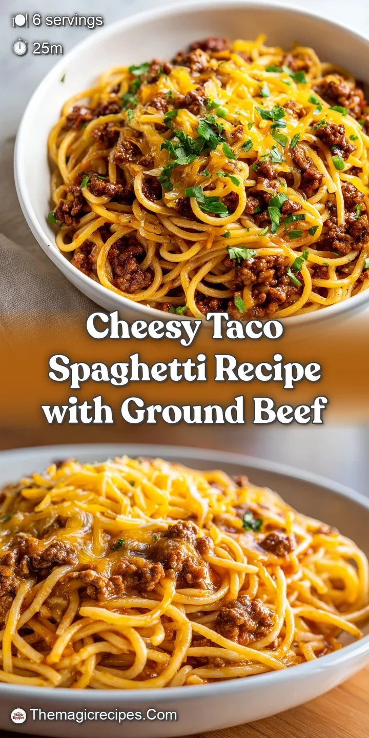 Close-up of a steaming plate of cheesy taco spaghetti, showing the creamy texture and savory blend.