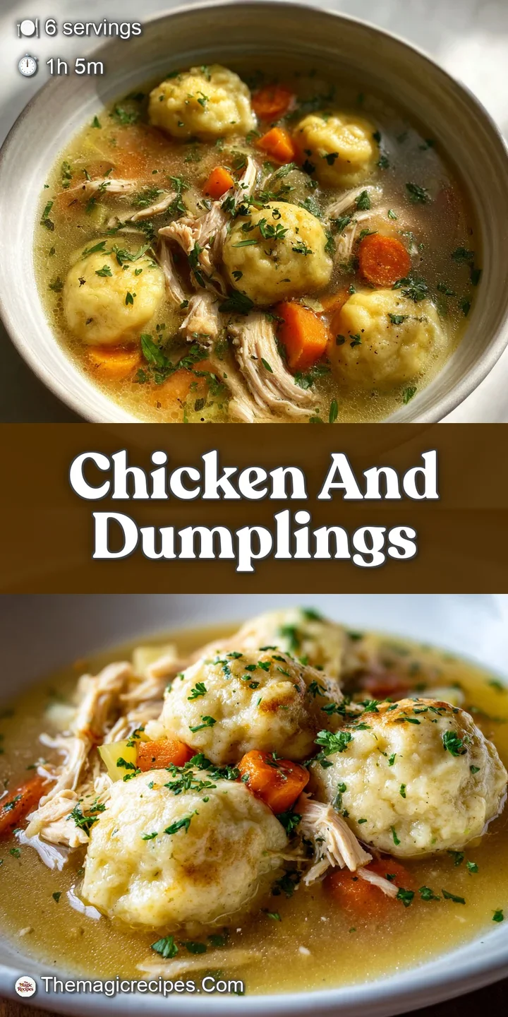 Close-up of creamy, steaming chicken and dumplings. Soft, pillowy dumpling texture. A comforting, warm and inviting dish.