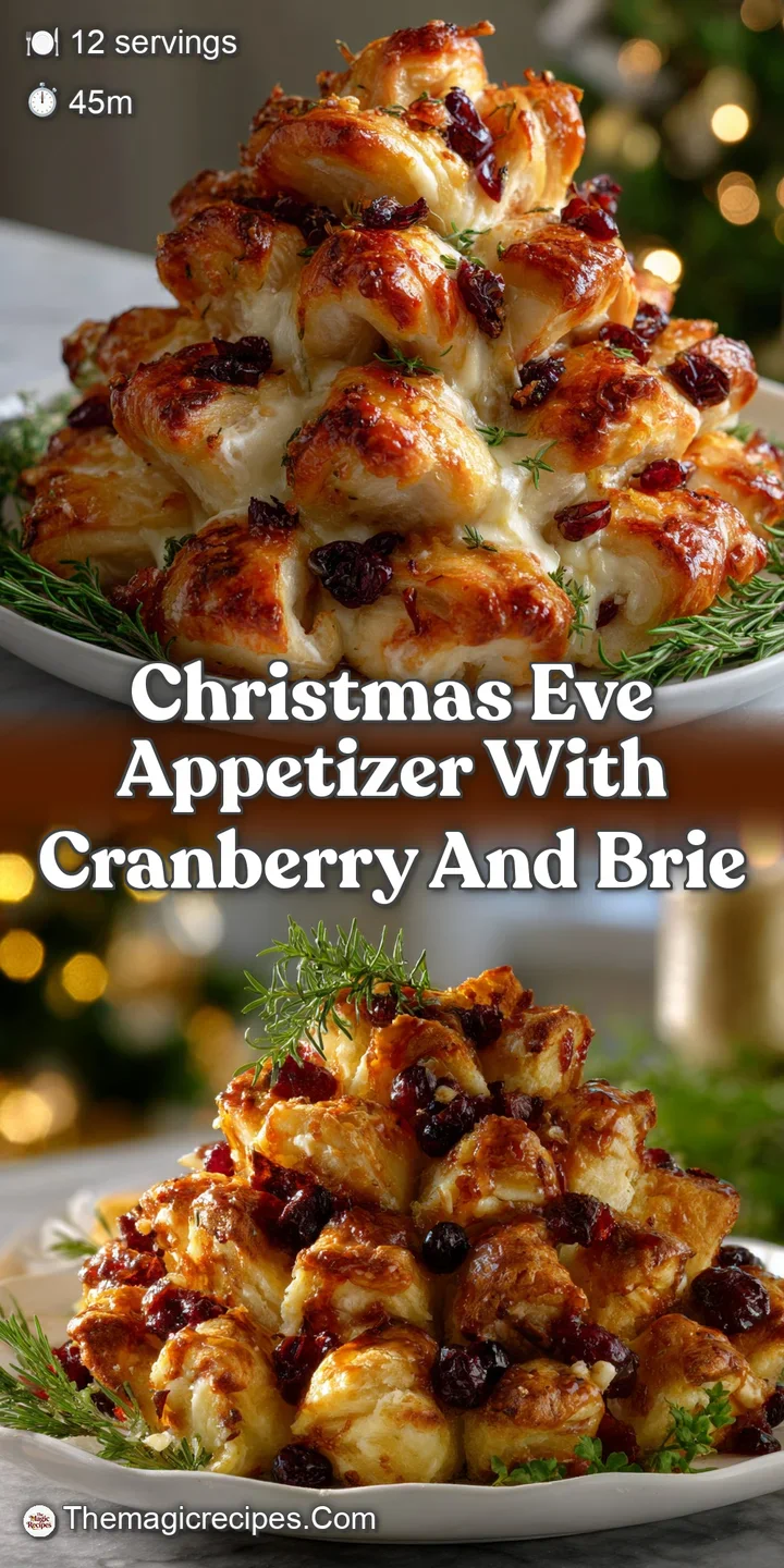 Close-up of bubbling, golden-brown brie, glistening with sweet cranberry sauce. Toasted pecans offer a satisfying textural...