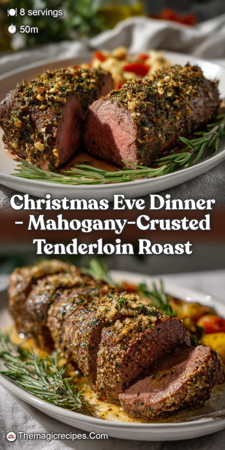 Close-up of tenderloin showing a dark, caramelized crust. Juicy interior contrasted with the rich, savory sauce glistening...