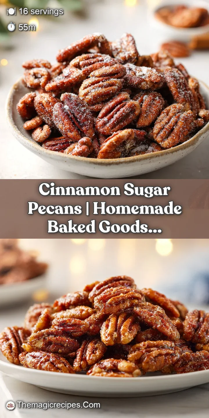 Close-up of crunchy pecans with a rich, amber caramelized glaze and a hint of cinnamon spice.