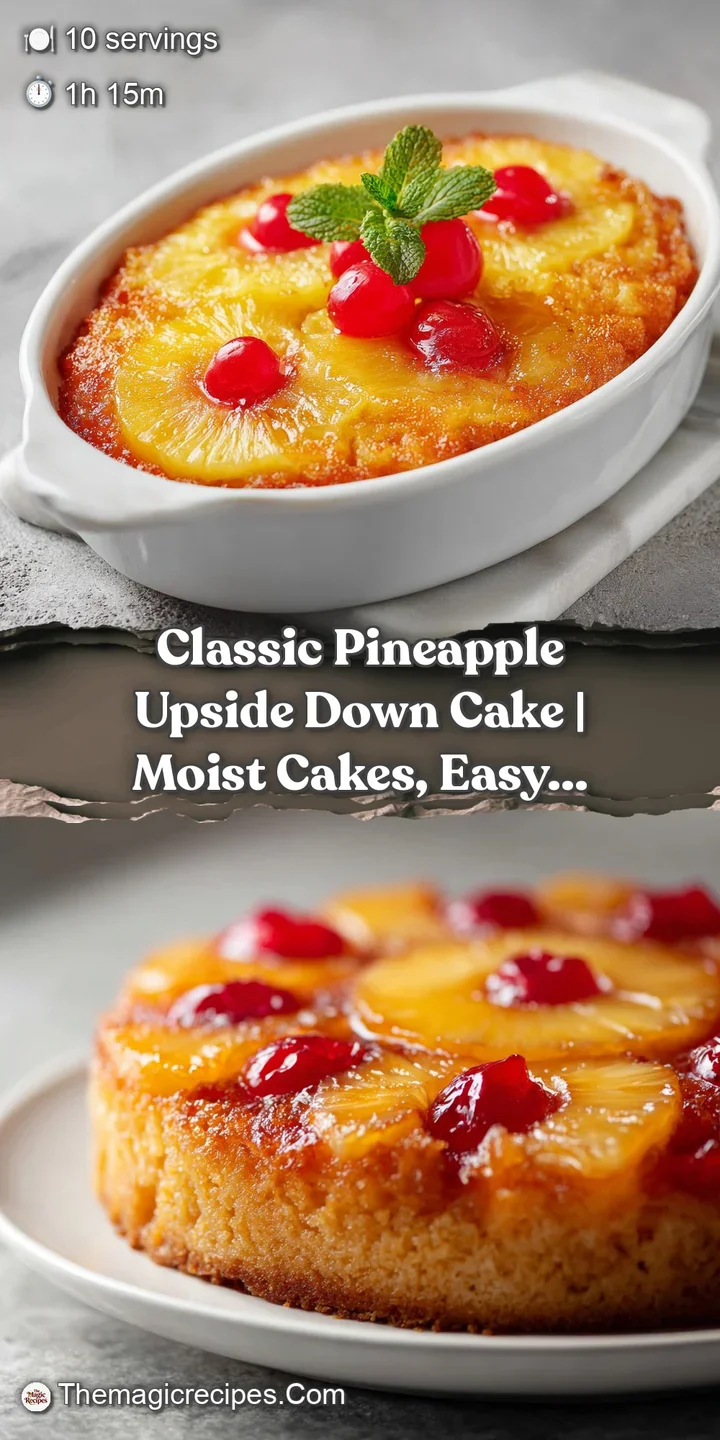 Close-up of glossy caramel cascading over a moist cake, revealing tender pineapple chunks and bright red cherries.