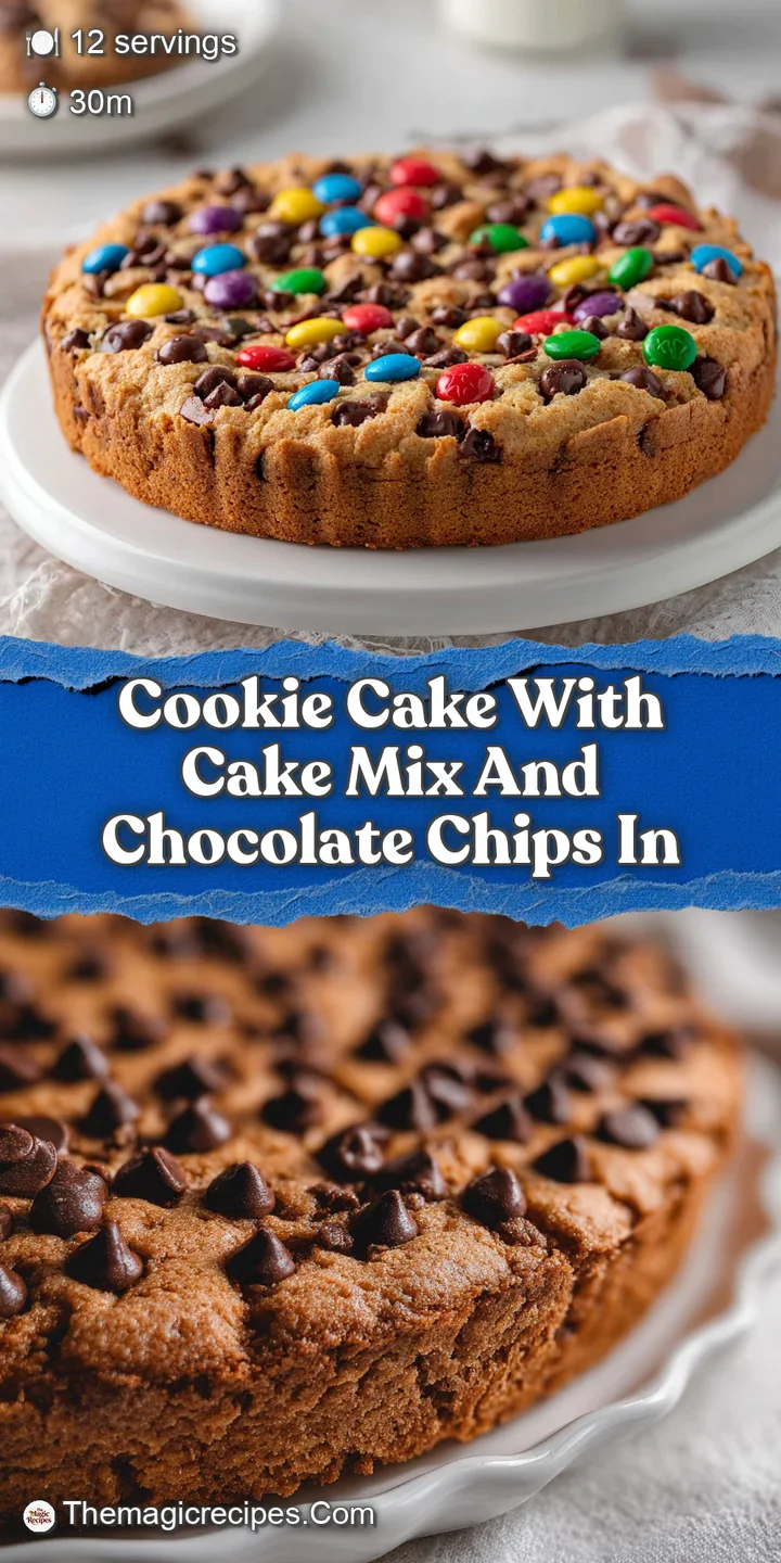 Close-up of a warm cookie cake, highlighting gooey, melted chocolate chips and a soft, slightly cracked surface, perfect f...