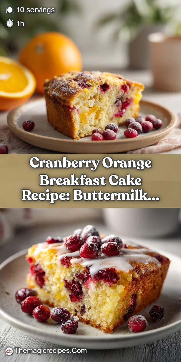 Close-up view of the moist crumb of cranberry orange cake with bursts of juicy cranberries, hints of orange zest, and warm...