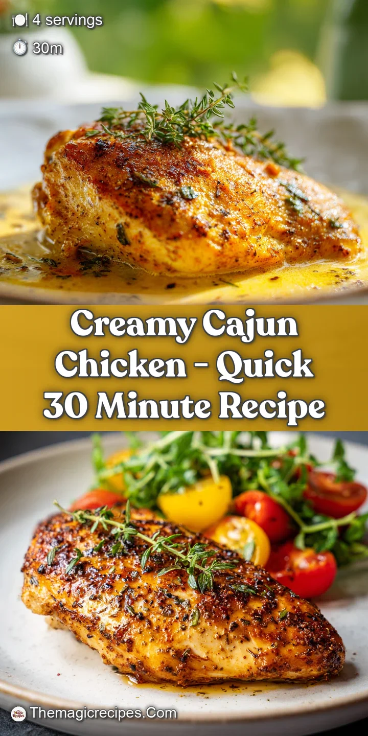 Close-up of creamy Cajun chicken: Sizzling chicken bathed in a velvety, spiced sauce with fresh herbs, incredibly appetizing.