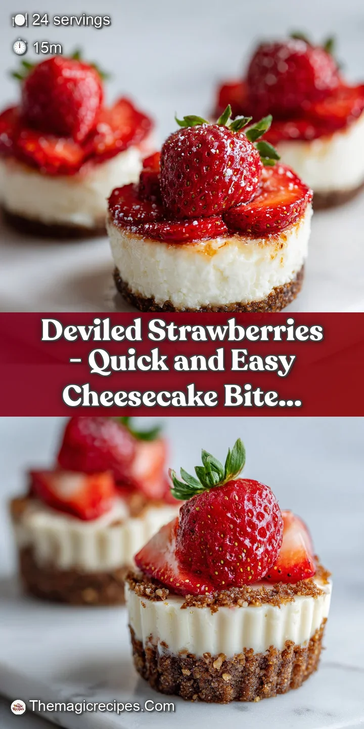 Close-up of a bright red strawberry half filled with luscious, creamy cheesecake filling, showing creamy texture.