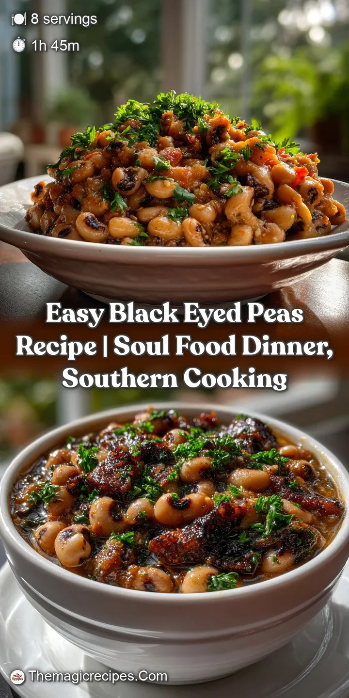 Close-up of a steaming spoonful of tender black-eyed peas, revealing a creamy texture, flecks of spice, and a rich, smoky ...