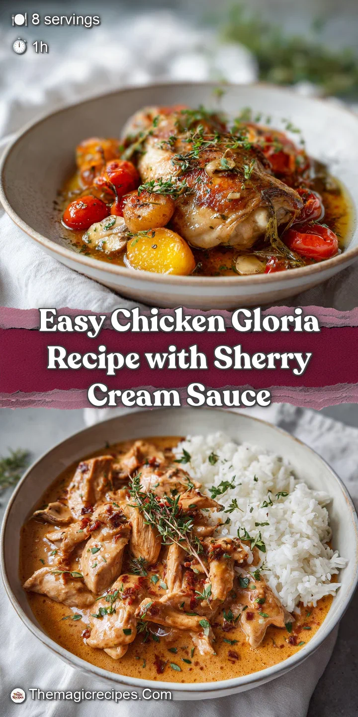 Close-up shows the shimmer of the sherry sauce coating the juicy chicken. Fresh herbs and a subtle, creamy texture stand out.