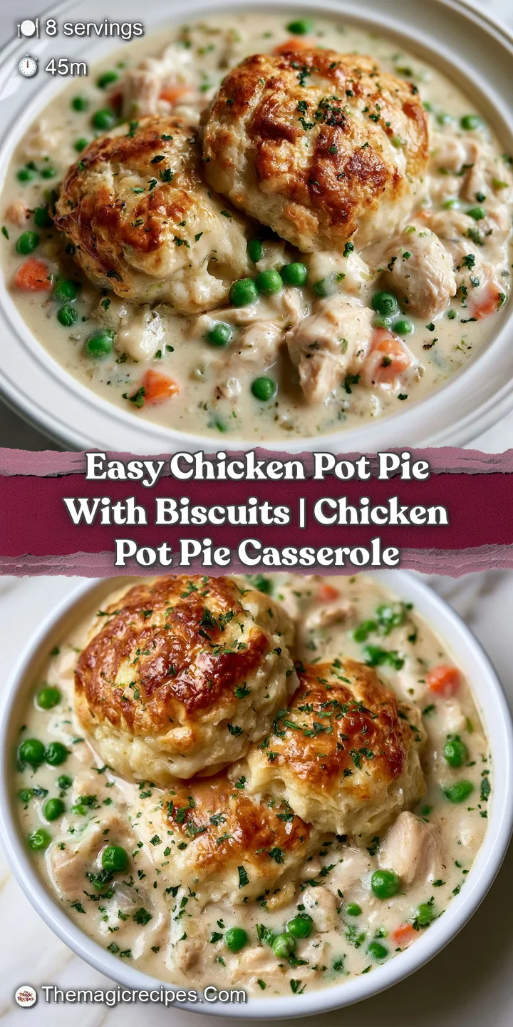Close-up of a buttery, golden biscuit crust breaking to reveal a steaming, creamy chicken and vegetable filling.