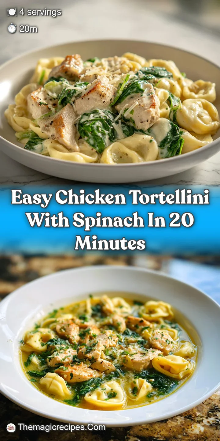Close-up reveals plump tortellini swimming in a luscious, creamy sauce dotted with juicy chicken, inviting a delicious and...