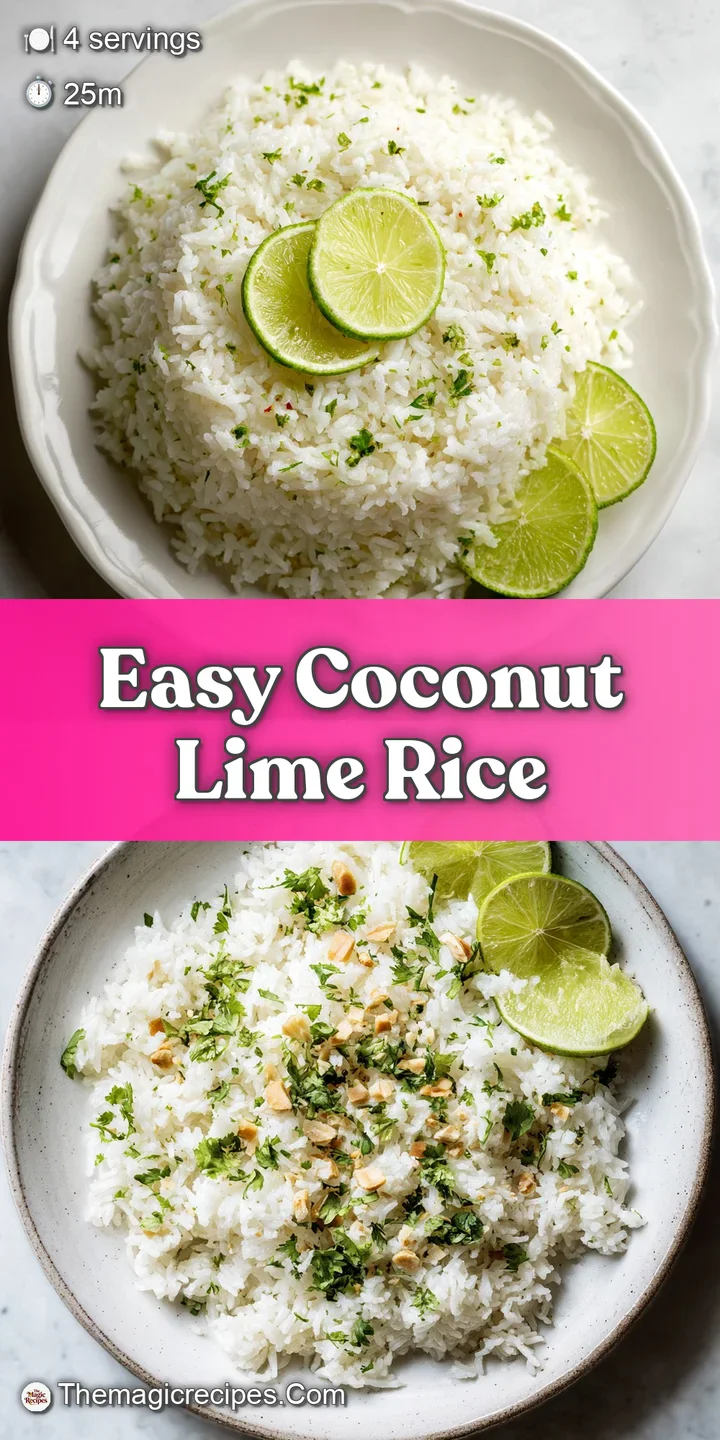 Close-up of creamy coconut rice. Lime zest adds a pop of color & fresh scent. Steaming, enticing texture. Ready to eat!